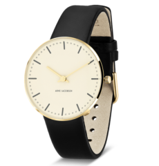 Arne Jacobsen armbåndsur CITY HALL IVORY BLOOM 34 mm sort læder - Ure