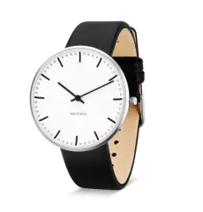 Arne Jacobsen armbåndsur CITY HALL 40mm - sort rem/hvid skive - Ure