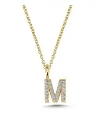 NURAN BOGSTAV vedhæng PAVÉ 6,5 mm - 14 karat - M - Bogstav smykker