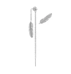 HEIRING - Feather øreringe fjer og med kæde sølv - Øreringe